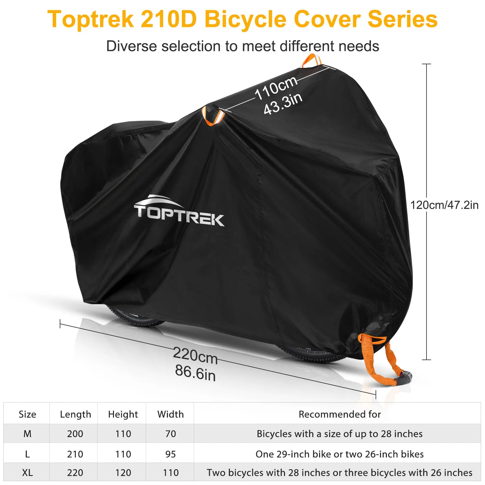 🚴♂️ Housse Vélo Toptrek 210D — Imperméable, Anti-Neige & Anti-Poussière — Protection 4 Saisons — Compatible VTT, Route, VAE, Pliant — Nouvelle Génération