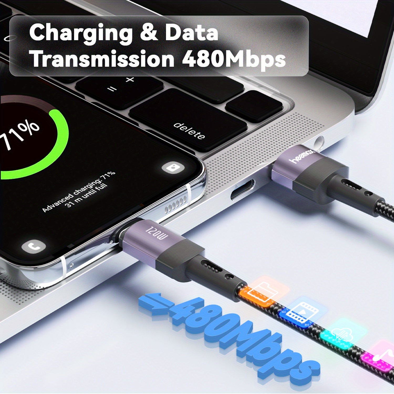 CÂBLE USB-A VERS USB-C — CHARGE RAPIDE 120W MAX