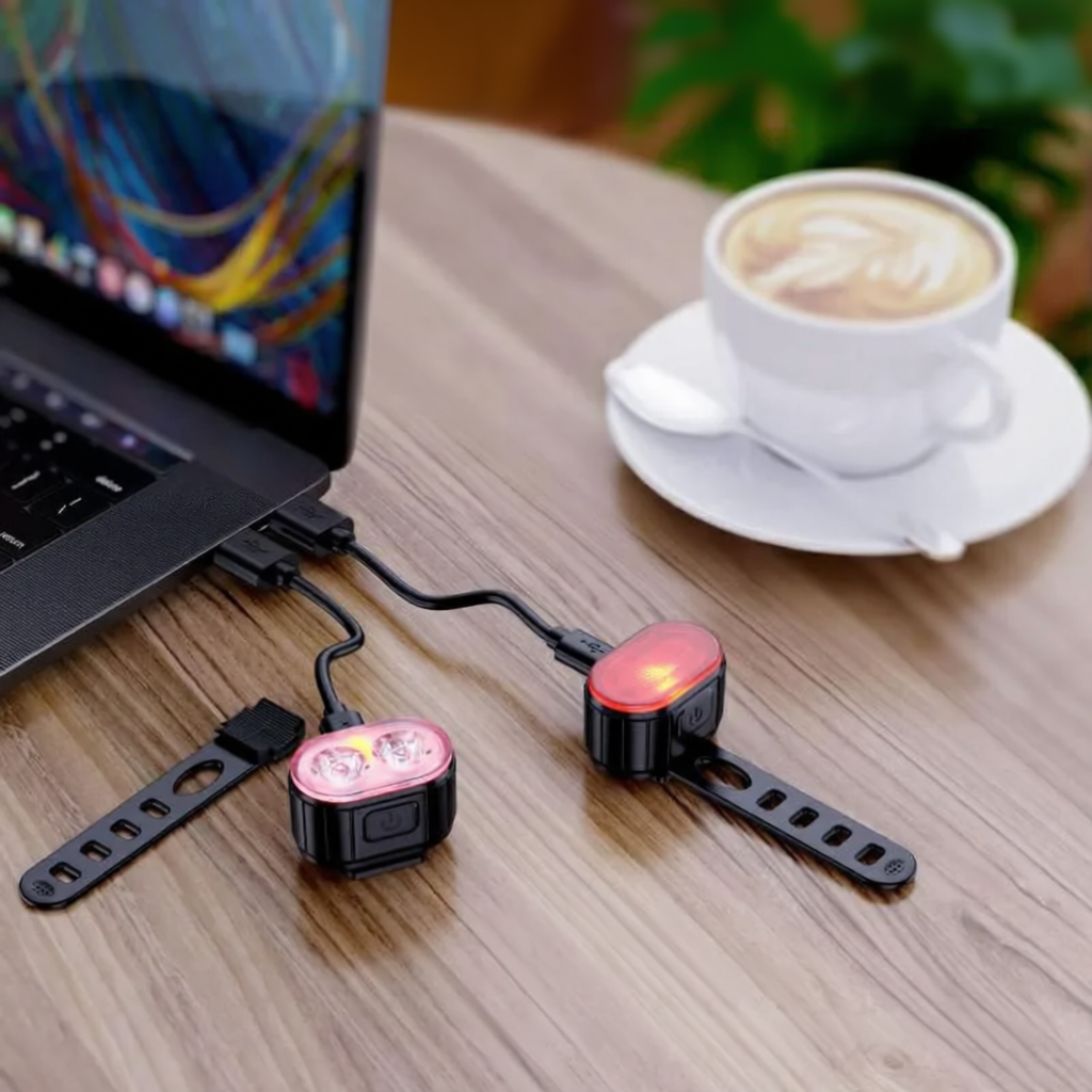 Kit Feux Vélo LED Rechargeables USB — Avant & Arrière — IPX5 Étanche, 6 Modes, 12h Autonomie — Idéal VTT, Route, Ville & Promenade de Chien