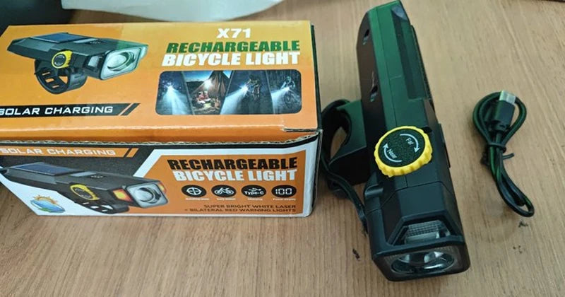 Phare Vélo 2000LM + Zoom + 4000mAh — Recharge Solaire & USB — LED COB Latérale Rouge — Étanche IPX5 — Idéal VTT, Route & Cyclotourisme