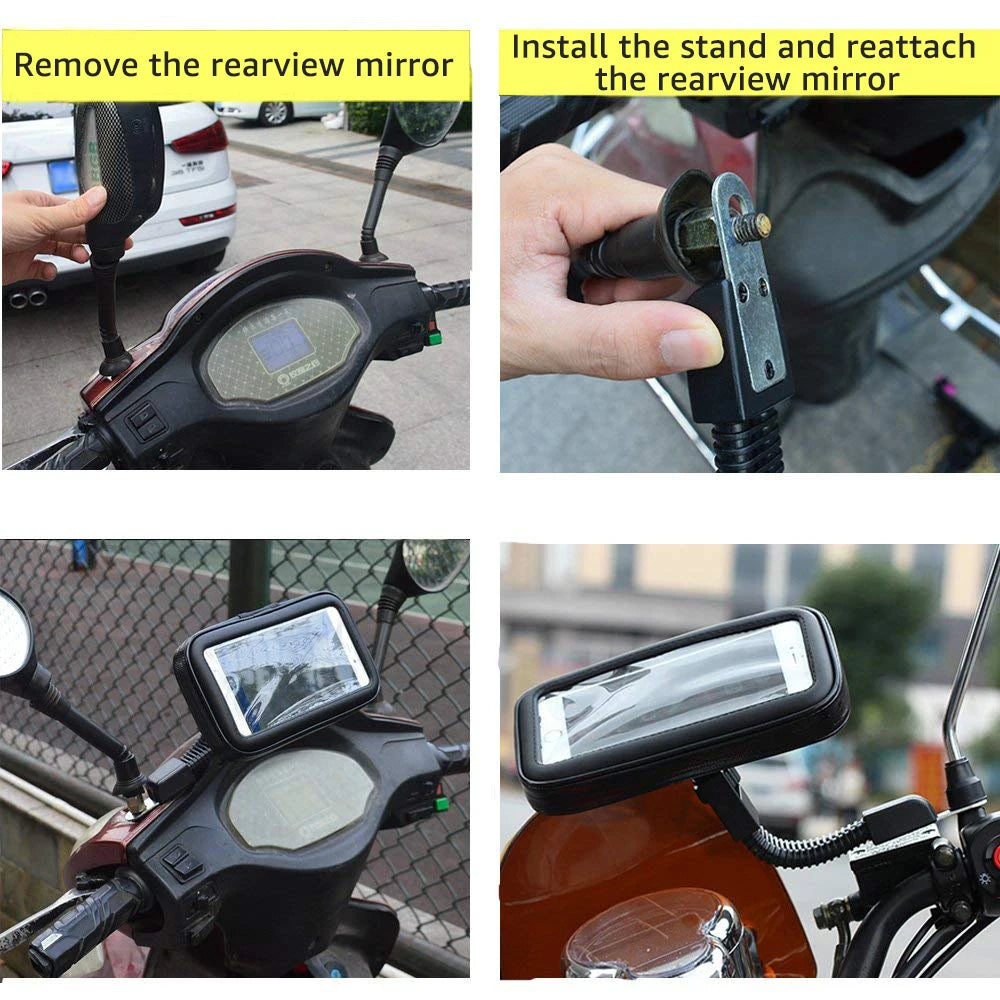 SUPPORT TÉLÉPHONE MOTO/VÉLO UNTOOM C-035-C — AVEC MIROIR RÉTROVISEUR INTÉGRÉ • ÉTANCHE IPX5 • COMPATIBLE 5.5” à 6.3” — IDÉAL VÉLO • VAE