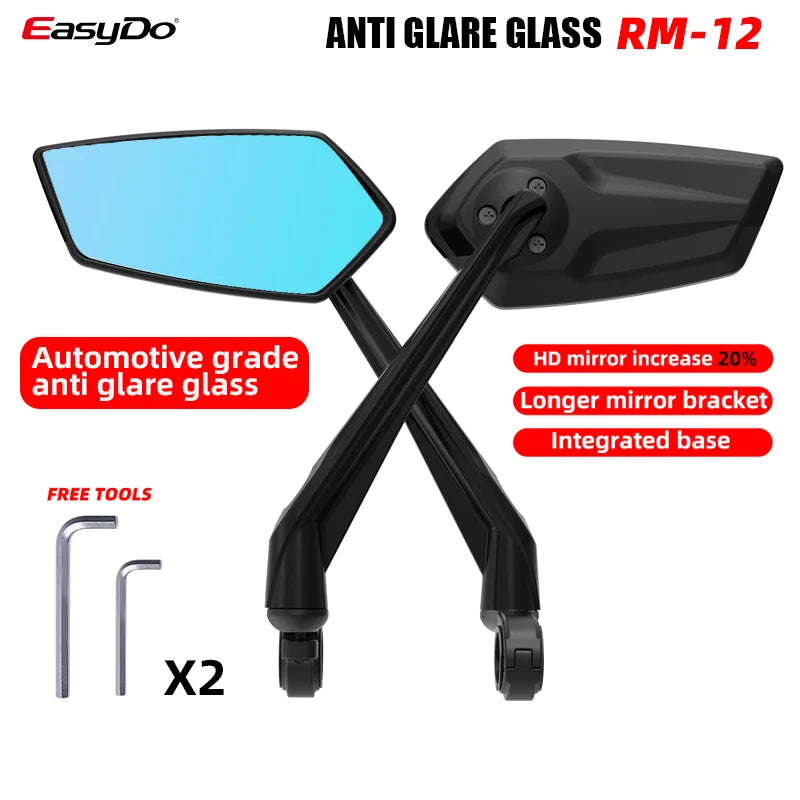 Rétroviseur Vélo EasyDo — Bleu, Réglable 360° — Verre Large Anti-Angle Mort — Compatible Vélo & Moto Légère — Installation Rapide sur Guidon