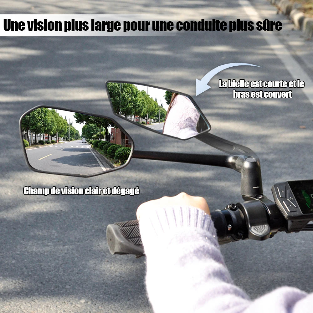 Rétroviseur Vélo EasyDo — Bras Télescopique 360° Rotatif — Compatible VTT, Route, VAE — Installation Rapide sur Guidon — Vision Arrière Sécurisée