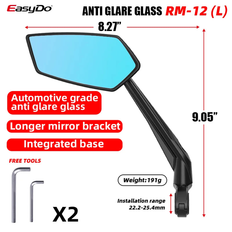 Rétroviseur Vélo EasyDo — Bleu, Réglable 360° — Verre Large Anti-Angle Mort — Compatible Vélo & Moto Légère — Installation Rapide sur Guidon