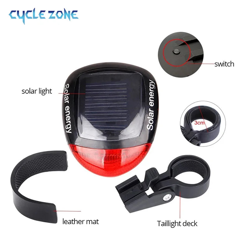Feu Arrière Vélo Solaire — Recharge Écologique, Clignotant Sécurité Nuit — Étanche IPX5 — Idéal VTT, Route, Ville & Cyclotourisme