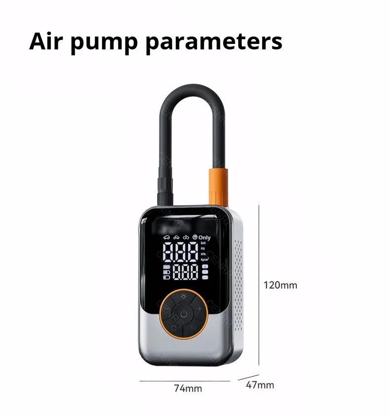 COMPRESSEUR D’AIR SANS FIL CENRR — 150 PSI • ÉCRAN LCD • RECHARGEABLE USB-C + ALLUME-CIGARE (Pro DC) • 3 MODES LUMIÈRE — IDÉAL VÉLO