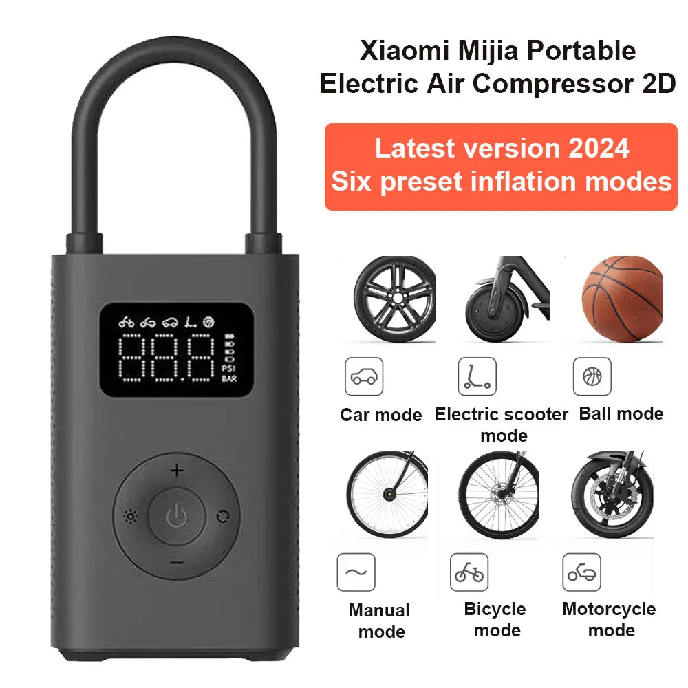 POMPE À AIR ÉLECTRIQUE PORTABLE XIAOMI MIJIA 2 / 2D — COMPRESSEUR INTELLIGENT AVEC CAPTEUR NUMÉRIQUE — PNEUS VÉLO • VOITURE • MOTO • BALLONS