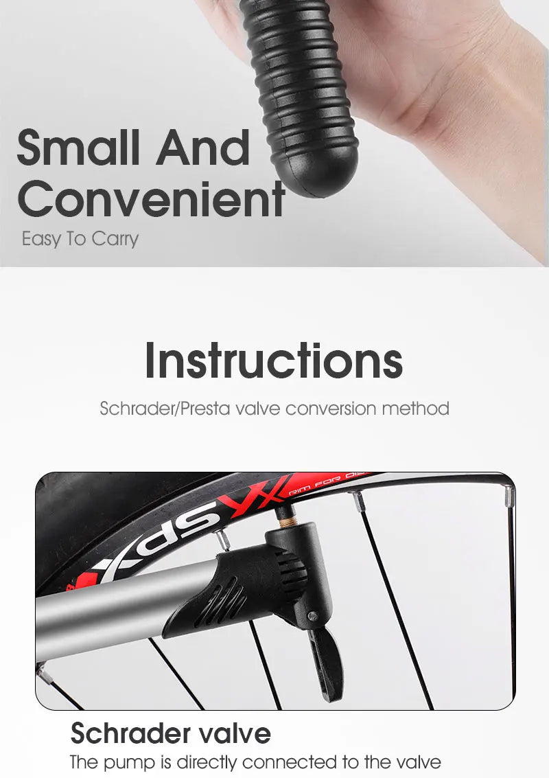 MINI POMPE VÉLO PORTABLE WEST BIKING — ULTRA-LÉGÈRE 117g • COMPATIBLE PRESTA & SCHRADER • 70 PSI — IDÉALE POUR VTT • ROUTE • URBAIN