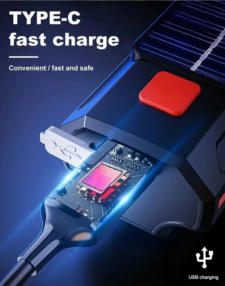 Phare Vélo 2000LM + Zoom + 4000mAh — Recharge Solaire & USB — LED COB Latérale Rouge — Étanche IPX5 — Idéal VTT, Route & Cyclotourisme