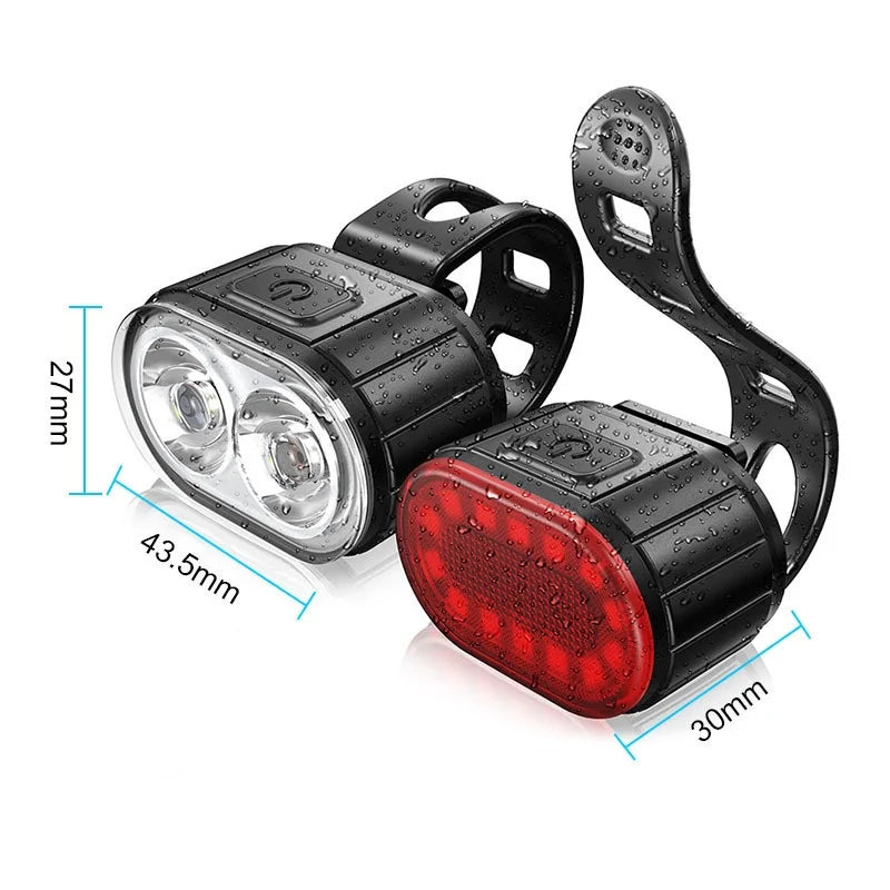 Kit Feux Vélo LED Rechargeables USB — Avant & Arrière — IPX5 Étanche, 6 Modes, 12h Autonomie — Idéal VTT, Route, Ville & Promenade de Chien