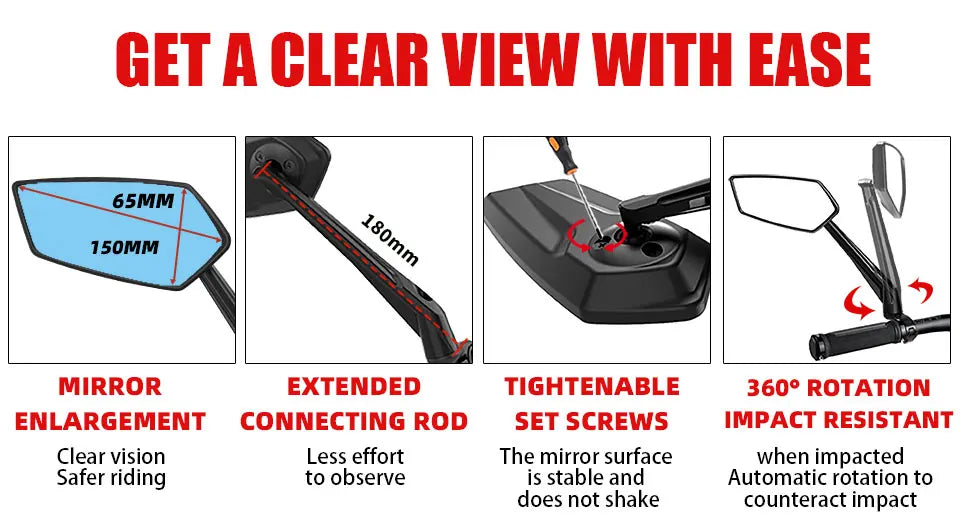 Rétroviseur Vélo EasyDo — Bleu, Réglable 360° — Verre Large Anti-Angle Mort — Compatible Vélo & Moto Légère — Installation Rapide sur Guidon