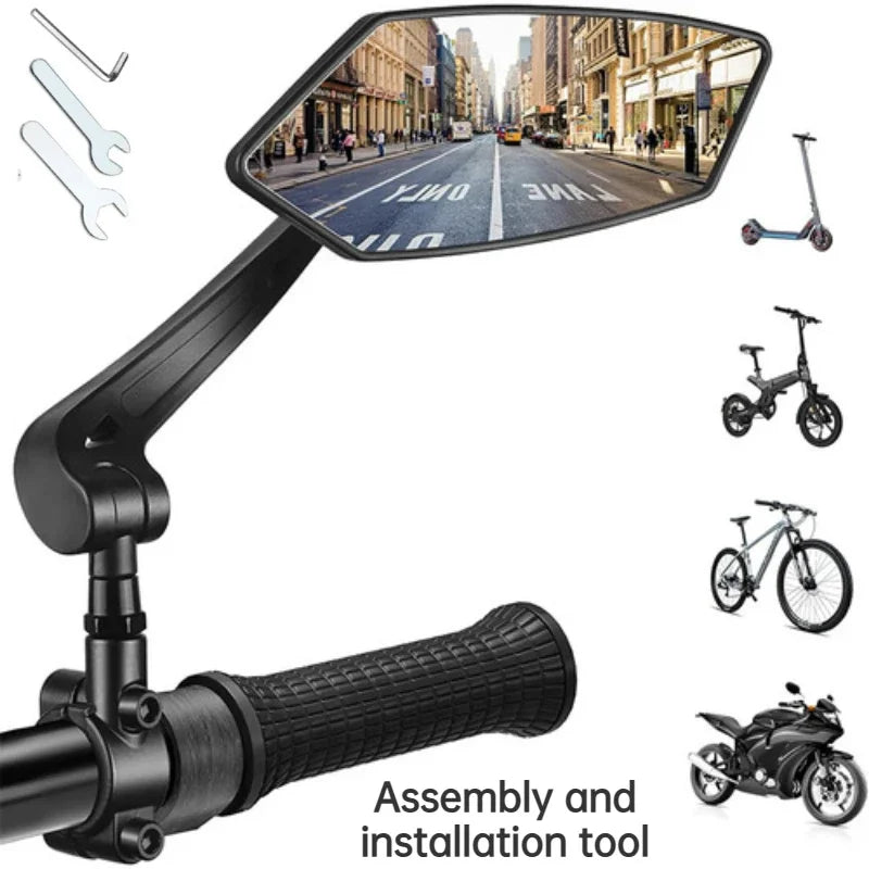 RÉTROVISEUR VÉLO & SCOOTER ÉLECTRIQUE — VERRE HD 4,5” • ROTATION 360° • FIXATION UNIVERSELLE 22-25mm — SÉCURITÉ ACTIVE SANS TOURNER LA TÊTE