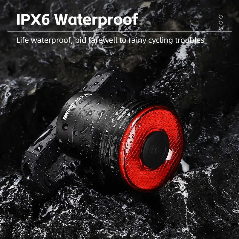 Feu Arrière Vélo WEST BIKING — Détection Intelligente du Mouvement — Recharge USB-C — IPX6 Étanche — Clignotant Sécurité pour VTT & Route