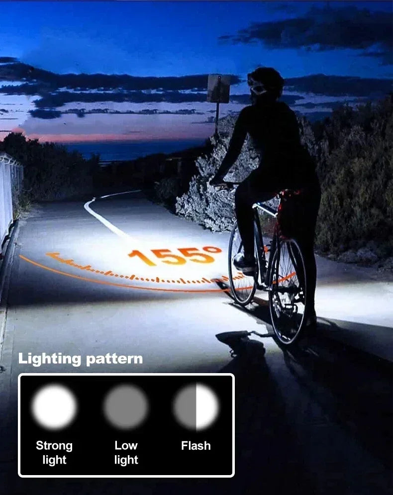 Phare Vélo 2000LM + Zoom + 4000mAh — Recharge Solaire & USB — LED COB Latérale Rouge — Étanche IPX5 — Idéal VTT, Route & Cyclotourisme