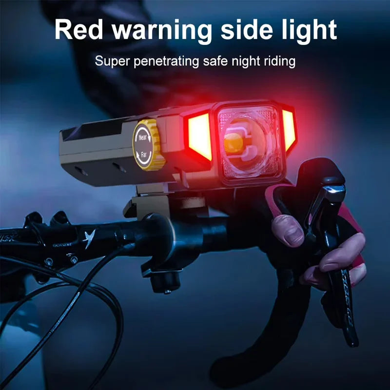 Phare Vélo 2000LM + Zoom + 4000mAh — Recharge Solaire & USB — LED COB Latérale Rouge — Étanche IPX5 — Idéal VTT, Route & Cyclotourisme