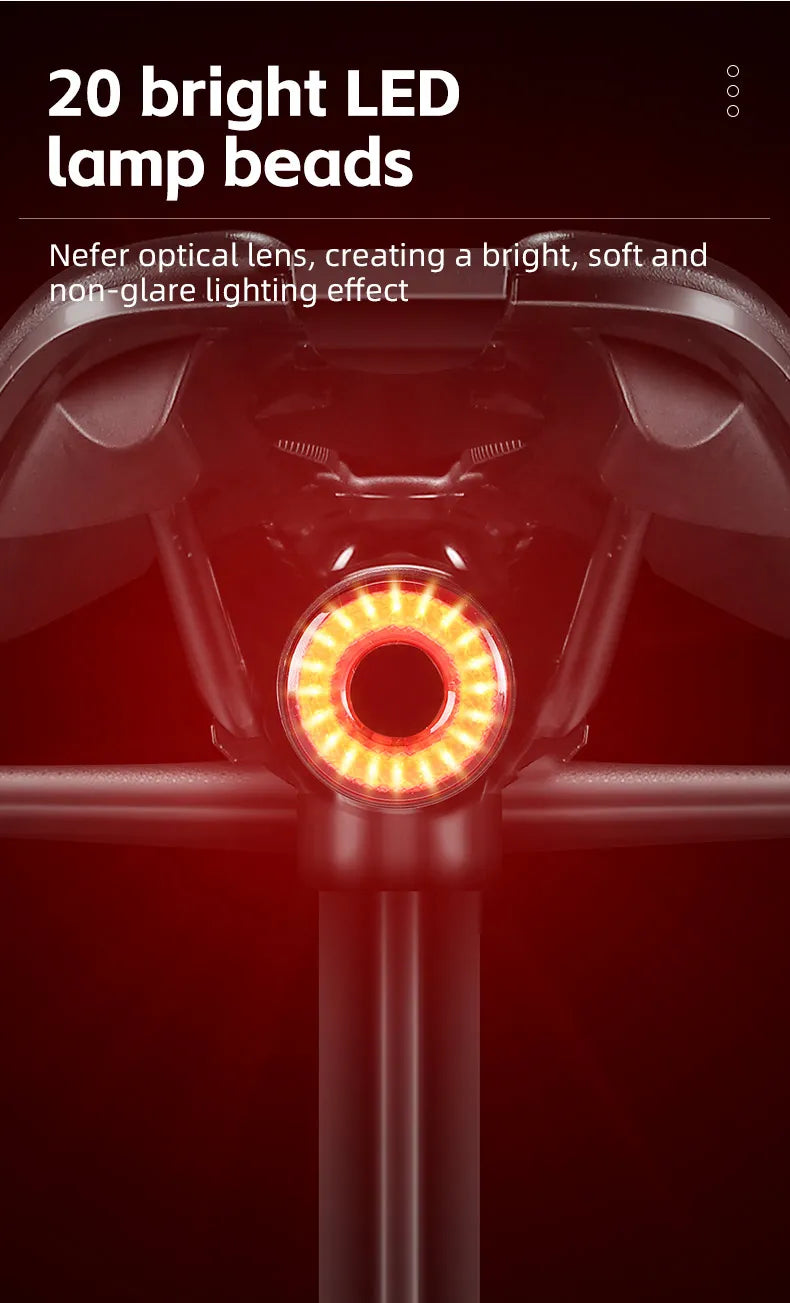 Feu Arrière Vélo WEST BIKING — Détection Intelligente du Mouvement — Recharge USB-C — IPX6 Étanche — Clignotant Sécurité pour VTT & Route
