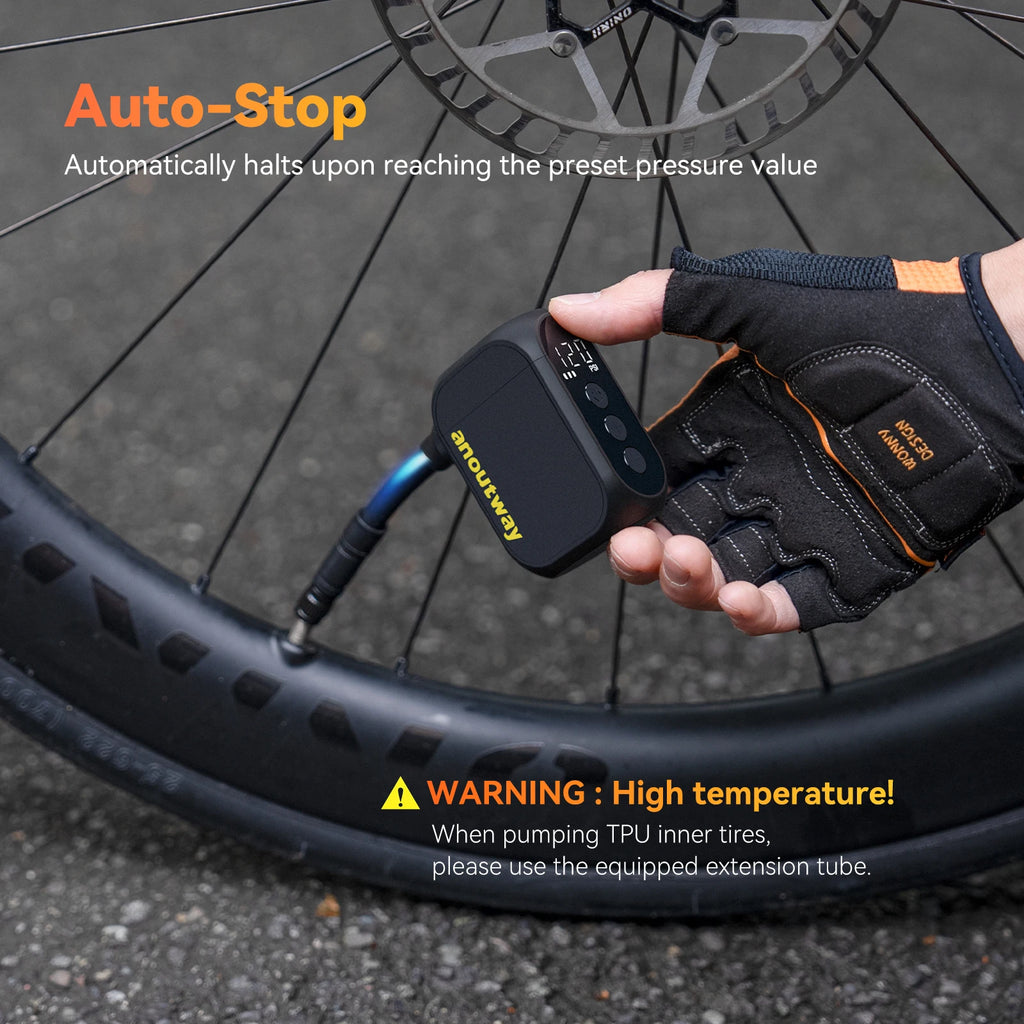 MINI POMPE ÉLECTRIQUE anoutway AT1 Pro — 120 PSI • ÉCRAN DIGITAL • RECHARGE RAPIDE 25 MIN • 450mAh — ULTRA-LÉGÈRE 125g — IDÉALE VÉLO ROUTE • VTT • URBAIN