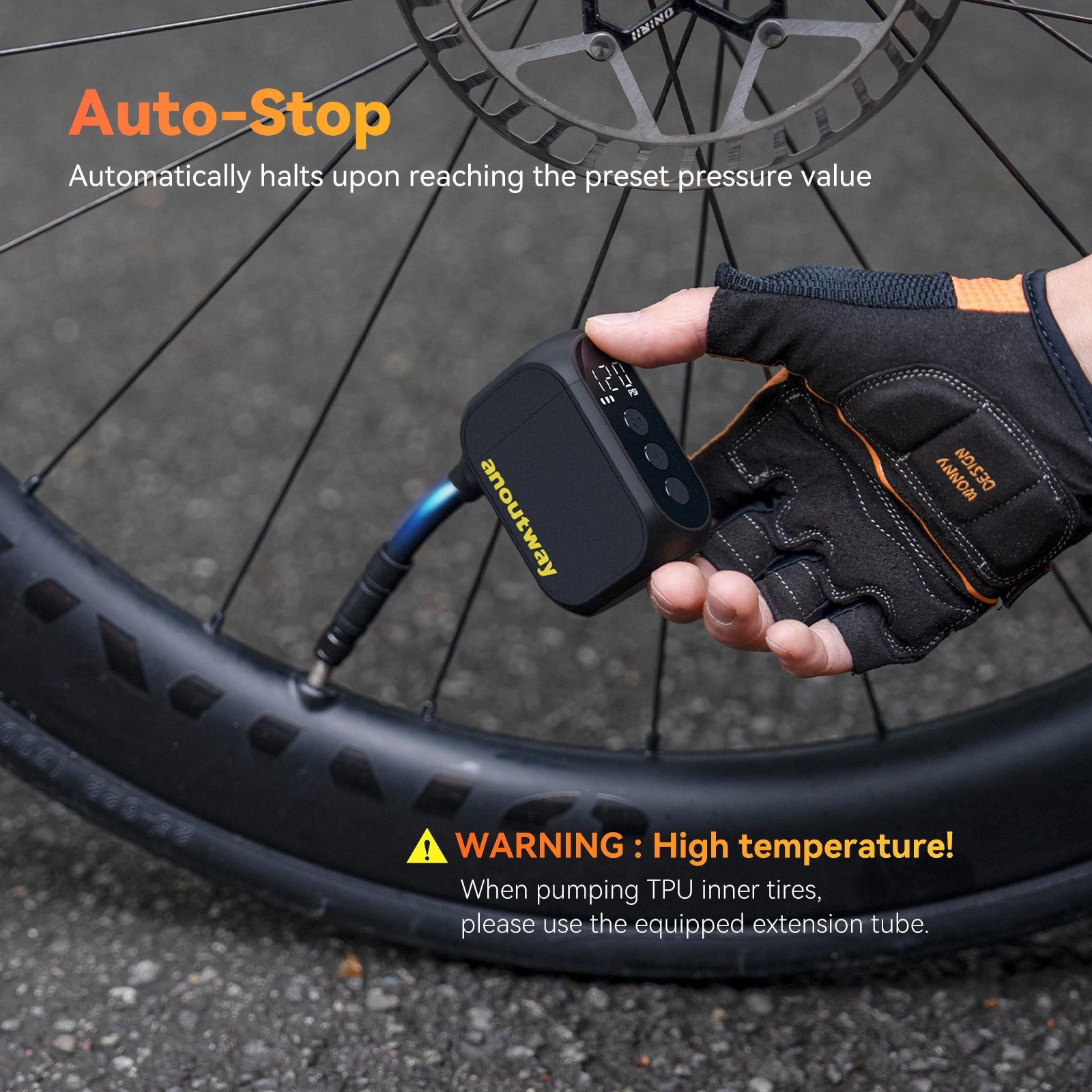 MINI POMPE ÉLECTRIQUE anoutway AT1 Pro — 120 PSI • ÉCRAN DIGITAL • RECHARGE RAPIDE 25 MIN • 450mAh — ULTRA-LÉGÈRE 125g — IDÉALE VÉLO ROUTE • VTT • URBAIN