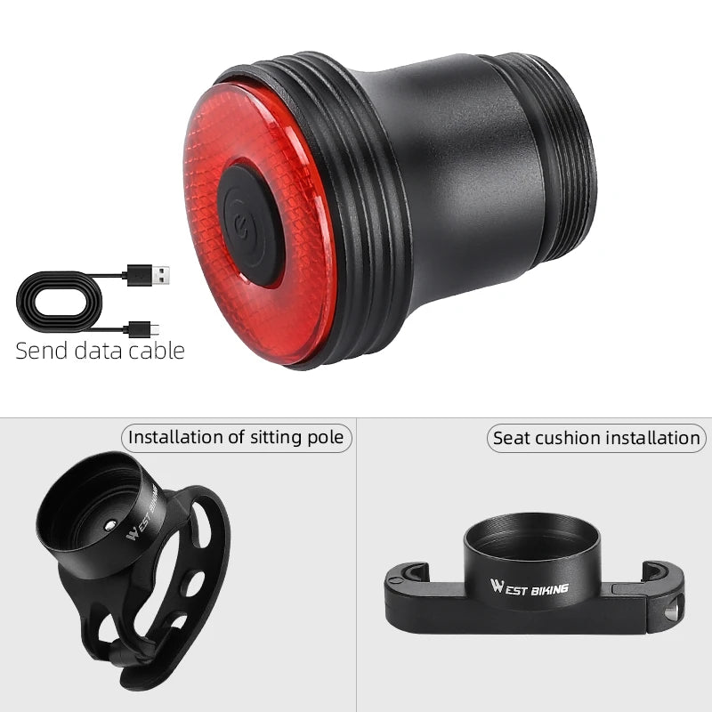 Feu Arrière Vélo WEST BIKING — Détection Intelligente du Mouvement — Recharge USB-C — IPX6 Étanche — Clignotant Sécurité pour VTT & Route