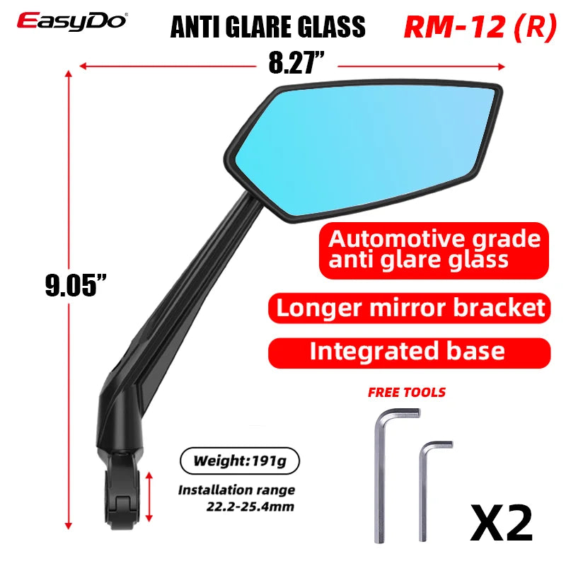Rétroviseur Vélo EasyDo — Bleu, Réglable 360° — Verre Large Anti-Angle Mort — Compatible Vélo & Moto Légère — Installation Rapide sur Guidon