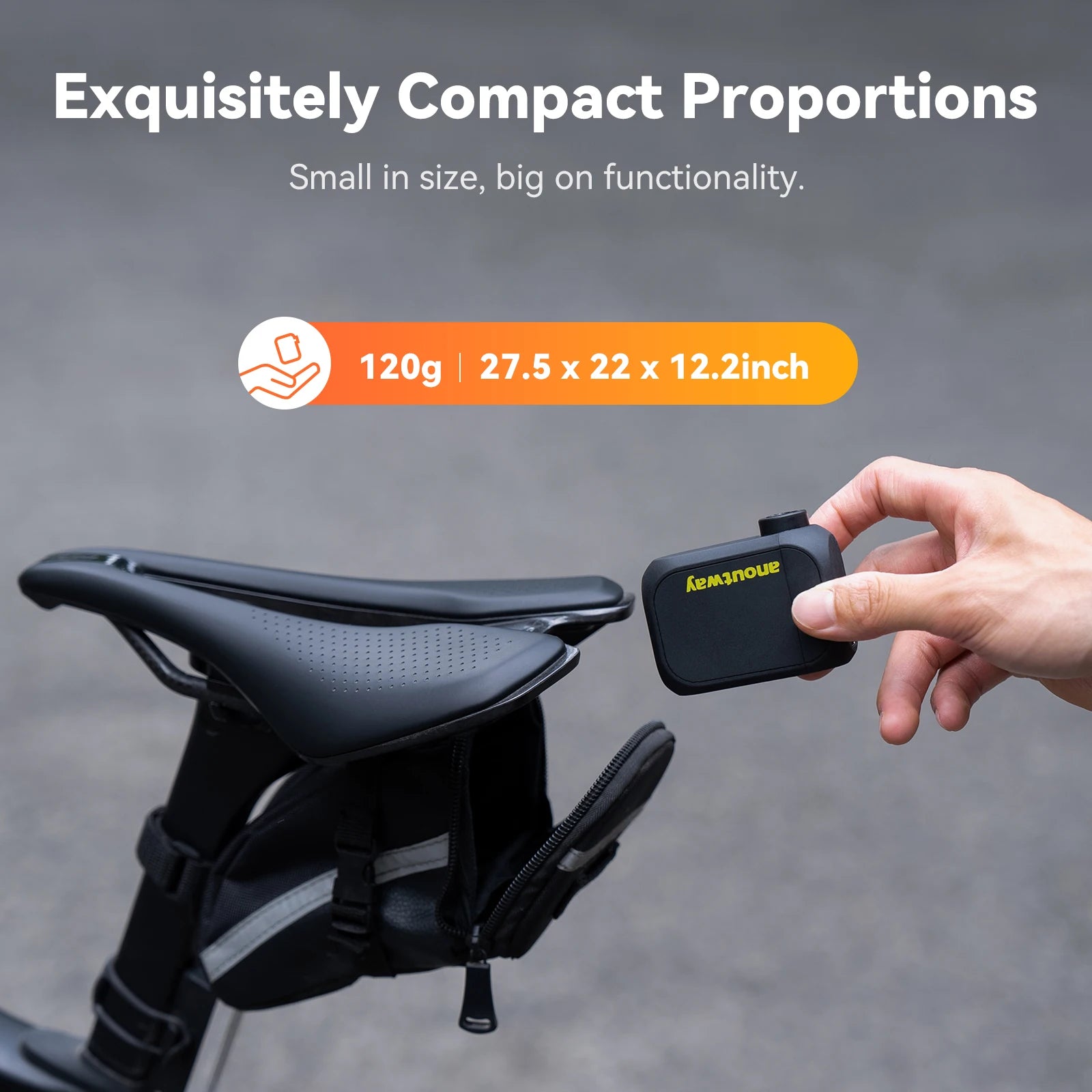 MINI POMPE ÉLECTRIQUE anoutway AT1 Pro — 120 PSI • ÉCRAN DIGITAL • RECHARGE RAPIDE 25 MIN • 450mAh — ULTRA-LÉGÈRE 125g — IDÉALE VÉLO ROUTE • VTT • URBAIN