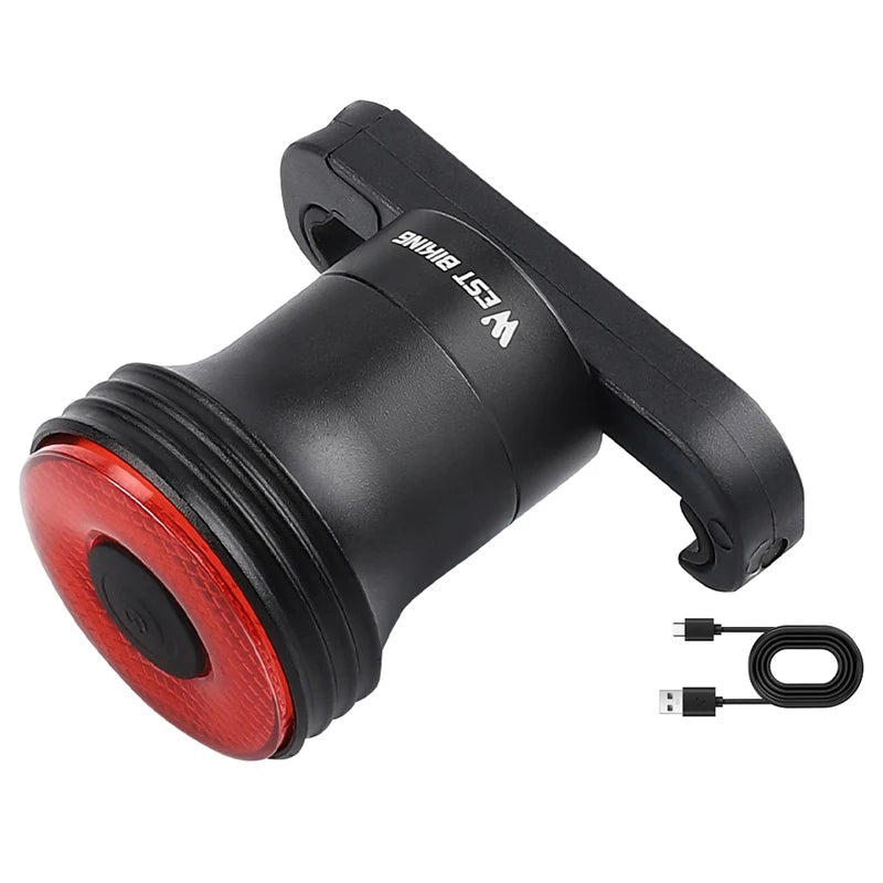 Feu Arrière Vélo WEST BIKING — Détection Intelligente du Mouvement — Recharge USB-C — IPX6 Étanche — Clignotant Sécurité pour VTT & Route