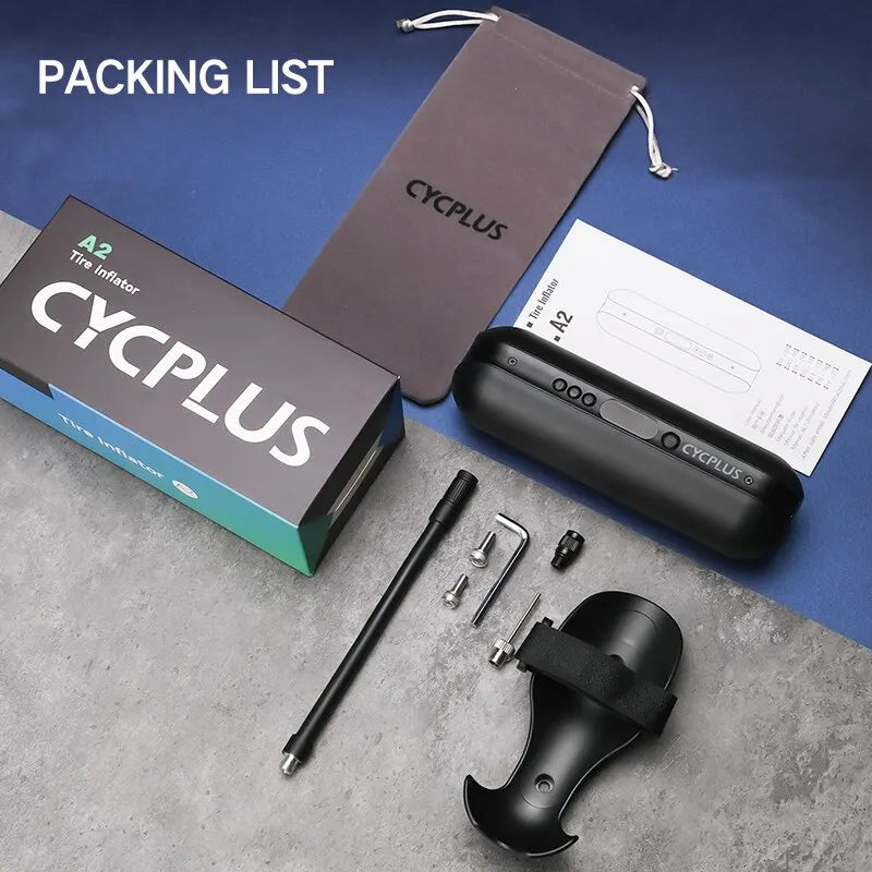 COMPRESSEUR D’AIR INTELLIGENT CYCPLUS A2 — 150 PSI • ÉCRAN DIGITAL • BATTERIE 5200mAh • RECHARGE USB-C — IDÉAL VÉLO • VOITURE • MOTO • BALLONS