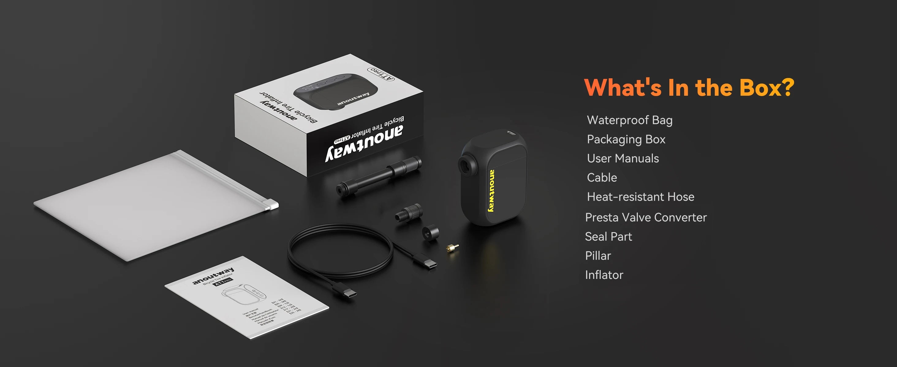 MINI POMPE ÉLECTRIQUE anoutway AT1 Pro — 120 PSI • ÉCRAN DIGITAL • RECHARGE RAPIDE 25 MIN • 450mAh — ULTRA-LÉGÈRE 125g — IDÉALE VÉLO ROUTE • VTT • URBAIN
