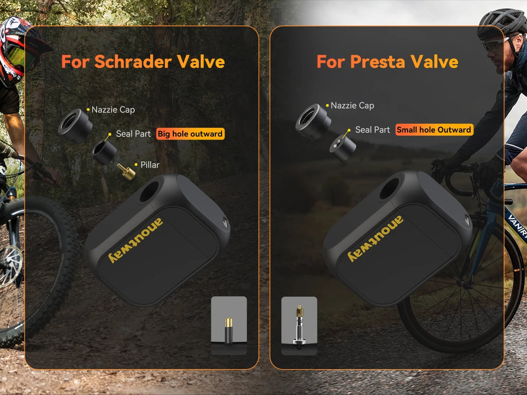 MINI POMPE ÉLECTRIQUE anoutway AT1 Pro — 120 PSI • ÉCRAN DIGITAL • RECHARGE RAPIDE 25 MIN • 450mAh — ULTRA-LÉGÈRE 125g — IDÉALE VÉLO ROUTE • VTT • URBAIN