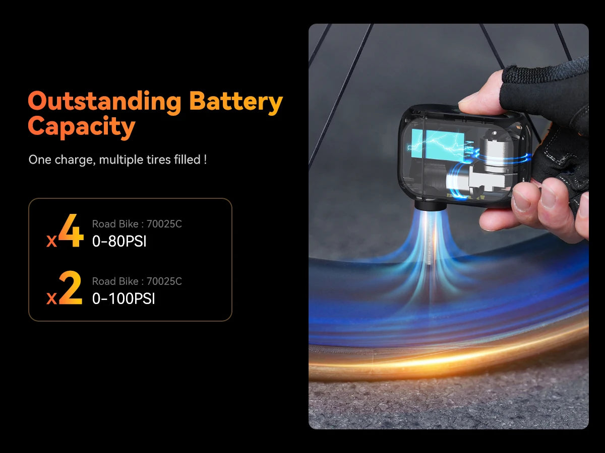 MINI POMPE ÉLECTRIQUE anoutway AT1 Pro — 120 PSI • ÉCRAN DIGITAL • RECHARGE RAPIDE 25 MIN • 450mAh — ULTRA-LÉGÈRE 125g — IDÉALE VÉLO ROUTE • VTT • URBAIN
