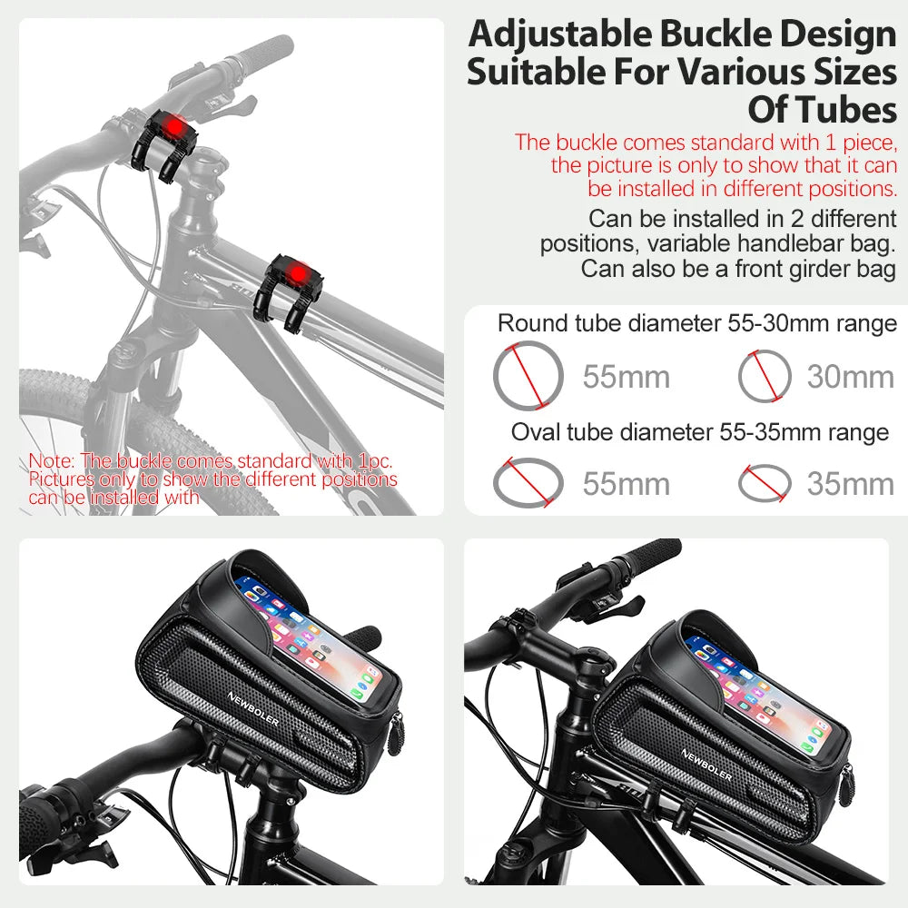 🚴‍♂️ Sac de Cadre Vélo NEWBOLER — Étanche + Écran Tactile — Compatible Téléphone 6,5” — Fixation Stable — Idéal VTT, Route, Gravel — Accès Instantané