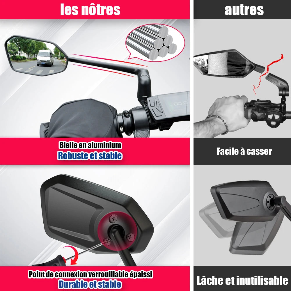Rétroviseur Vélo EasyDo — Bras Télescopique 360° Rotatif — Compatible VTT, Route, VAE — Installation Rapide sur Guidon — Vision Arrière Sécurisée