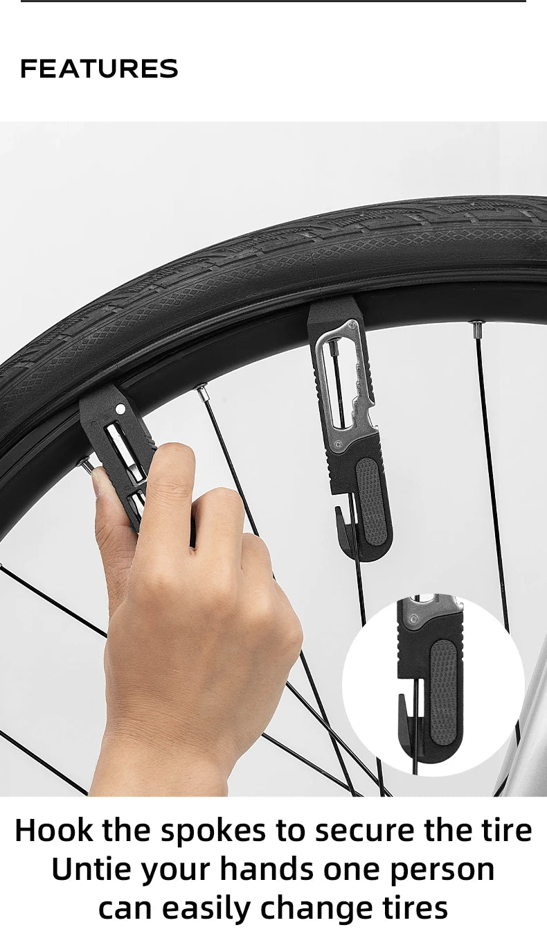 KIT D’OUTILS MULTIFONCTIONS ROCKBROS — CLÉ À CLIQUET + DÉMONTE-PNEUS HAUTE RÉSISTANCE — IDÉAL VÉLO • VTT • ROUTE • URBAIN • VOYAGE