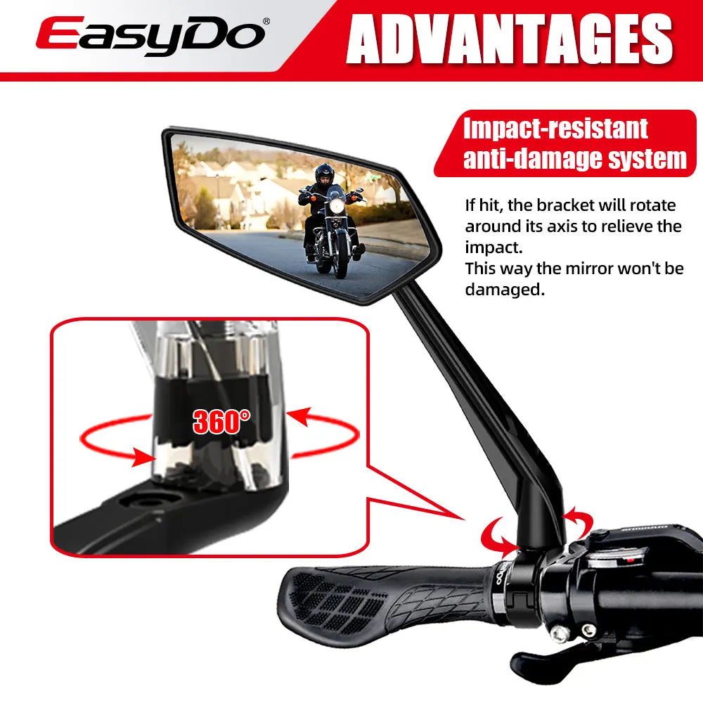 Rétroviseur Vélo EasyDo — Bleu, Réglable 360° — Verre Large Anti-Angle Mort — Compatible Vélo & Moto Légère — Installation Rapide sur Guidon
