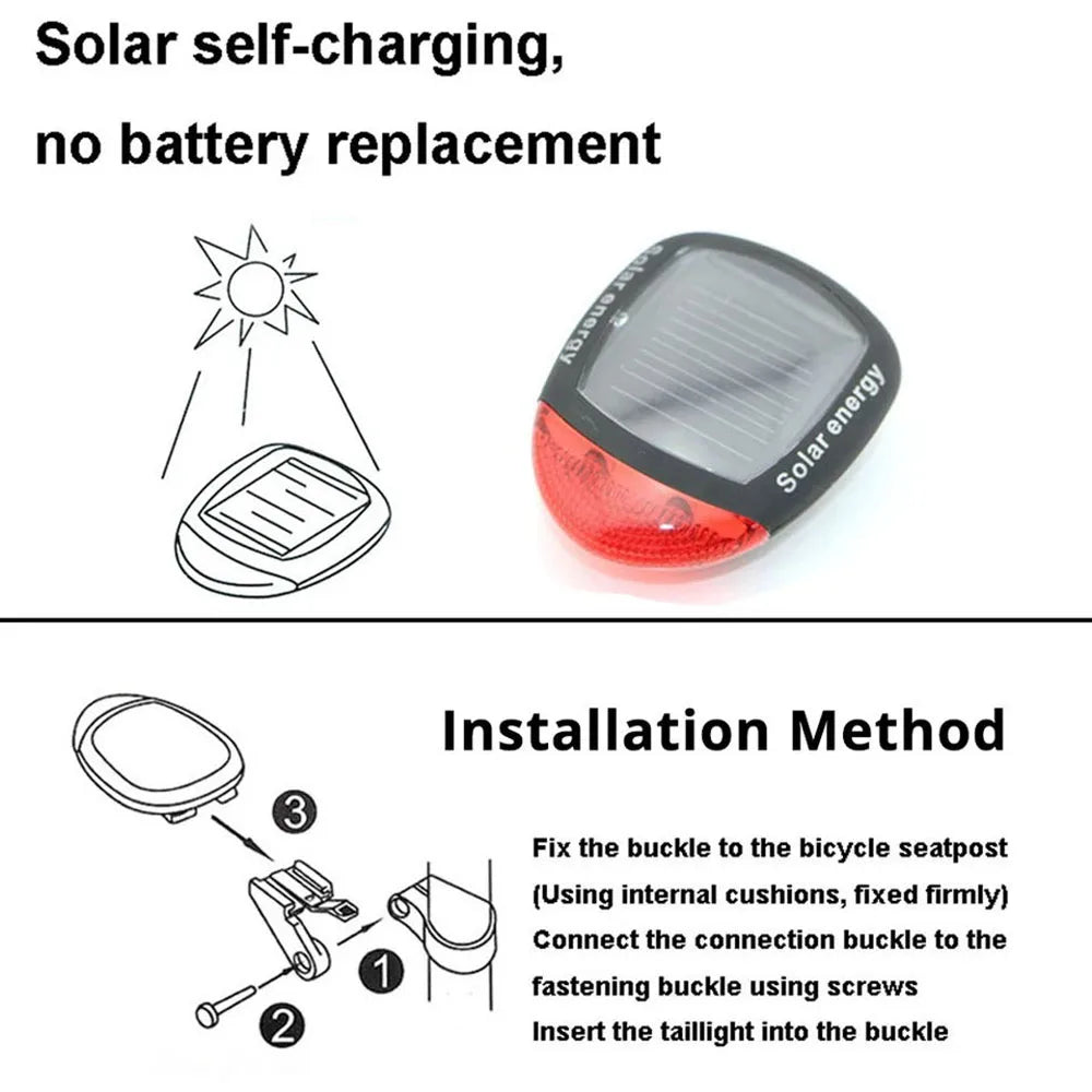 Feu Arrière Vélo Solaire — Recharge Écologique, Clignotant Sécurité Nuit — Étanche IPX5 — Idéal VTT, Route, Ville & Cyclotourisme