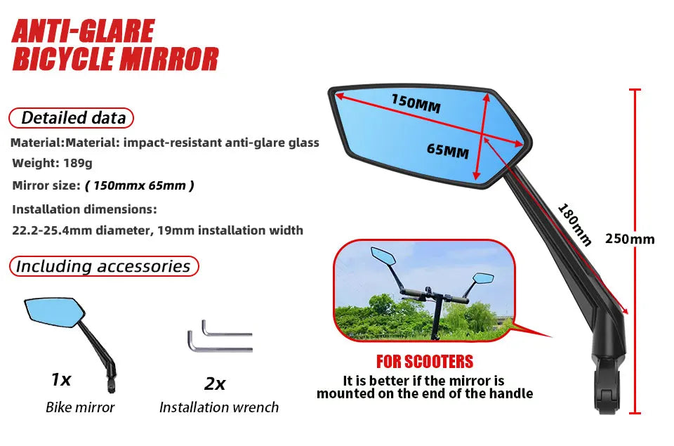 Rétroviseur Vélo EasyDo — Bleu, Réglable 360° — Verre Large Anti-Angle Mort — Compatible Vélo & Moto Légère — Installation Rapide sur Guidon