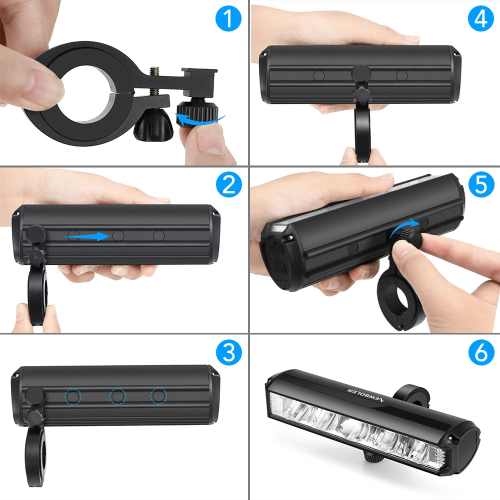 PHARE VÉLO NEWBOLER EOS640 — 6000 LUMENS • BATTERIE 8000mAh • IPX6 ÉTANCHE • MODE POWER BANK • 4 MODES — IDÉAL VTT • ROUTE • NUIT • RANDO