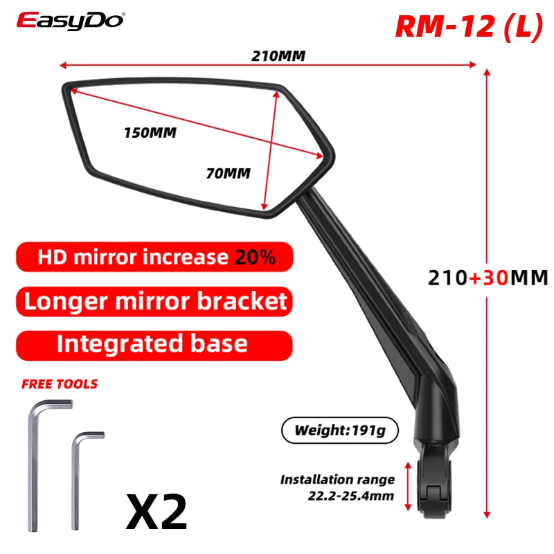 Rétroviseur Vélo EasyDo — Bleu, Réglable 360° — Verre Large Anti-Angle Mort — Compatible Vélo & Moto Légère — Installation Rapide sur Guidon