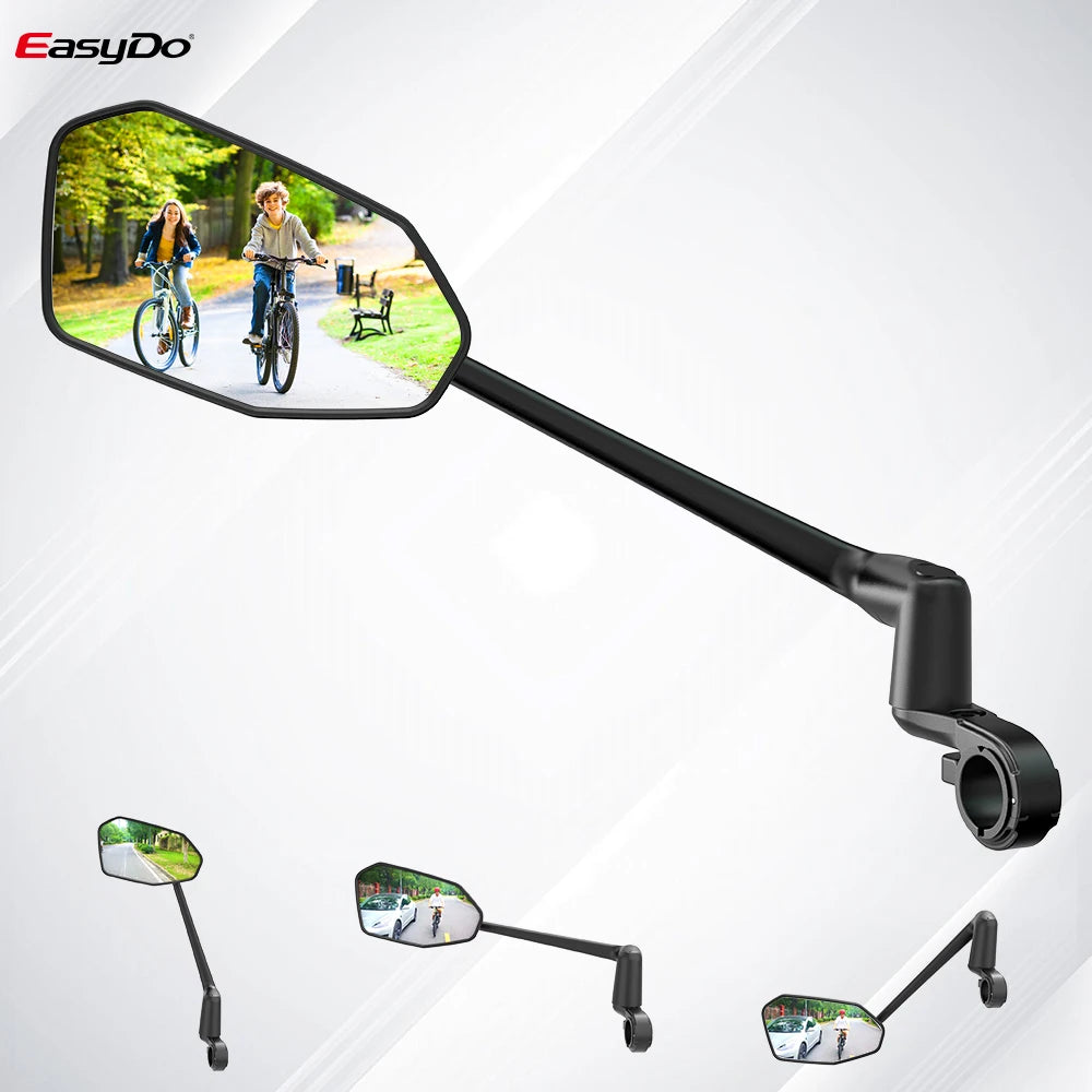 Rétroviseur Vélo EasyDo — Bras Télescopique 360° Rotatif — Compatible VTT, Route, VAE — Installation Rapide sur Guidon — Vision Arrière Sécurisée