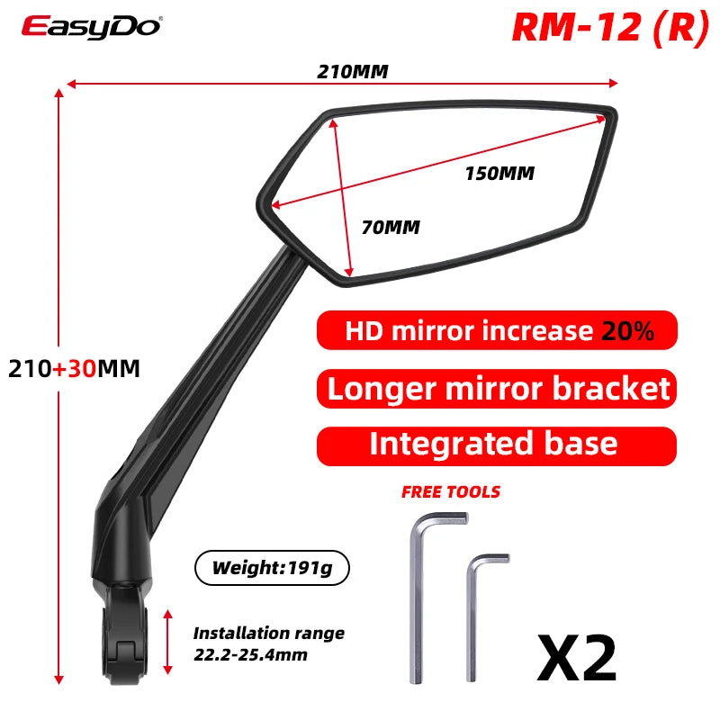 Rétroviseur Vélo EasyDo — Bleu, Réglable 360° — Verre Large Anti-Angle Mort — Compatible Vélo & Moto Légère — Installation Rapide sur Guidon