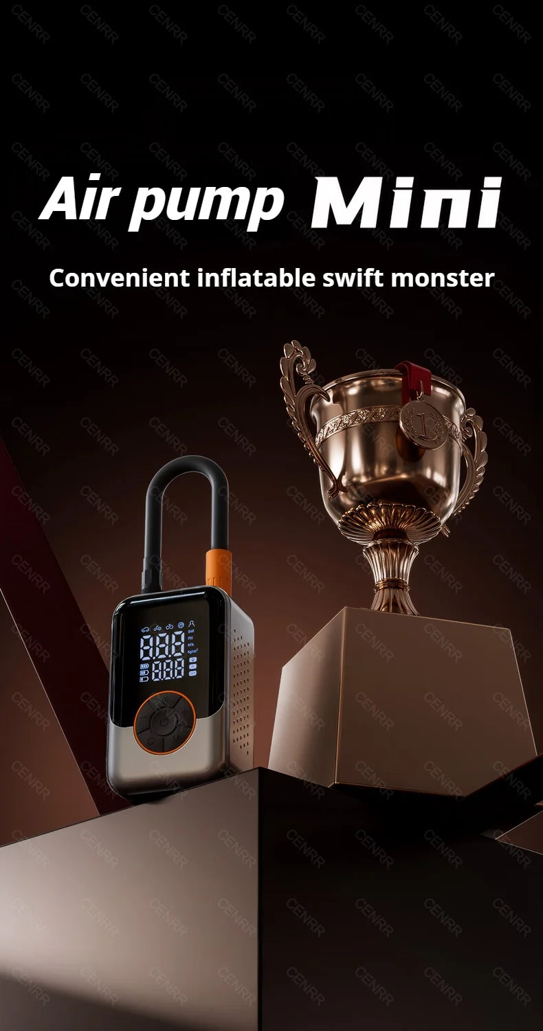 COMPRESSEUR D’AIR SANS FIL CENRR — 150 PSI • ÉCRAN LCD • RECHARGEABLE USB-C + ALLUME-CIGARE (Pro DC) • 3 MODES LUMIÈRE — IDÉAL VÉLO