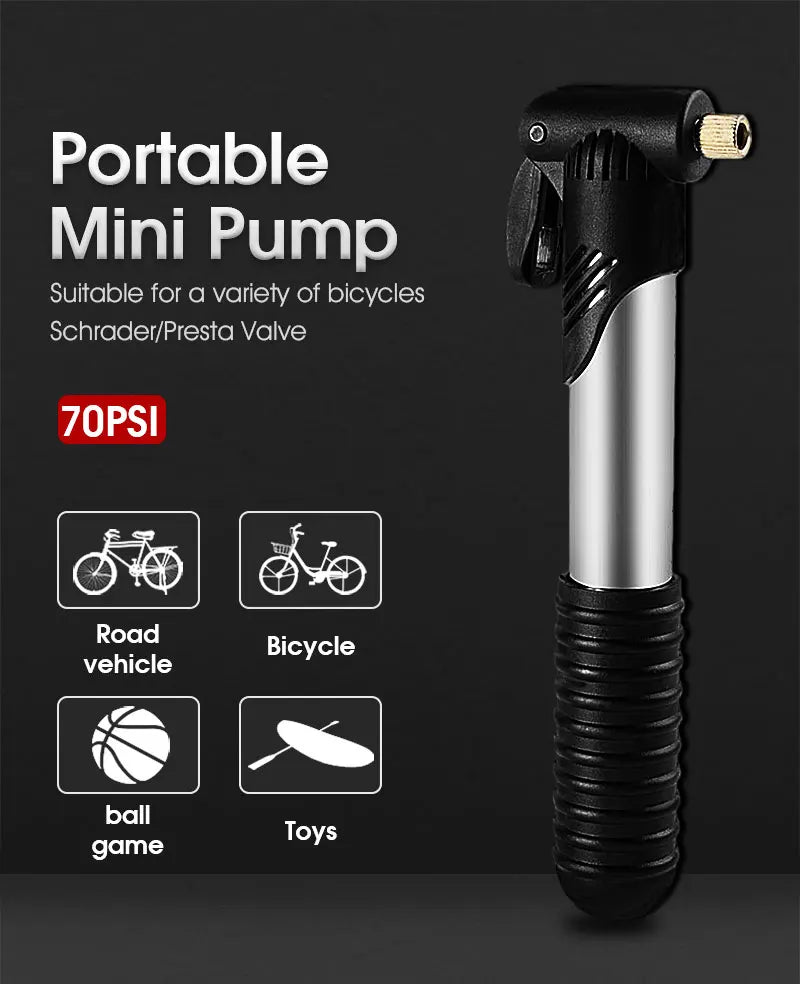 MINI POMPE VÉLO PORTABLE WEST BIKING — ULTRA-LÉGÈRE 117g • COMPATIBLE PRESTA & SCHRADER • 70 PSI — IDÉALE POUR VTT • ROUTE • URBAIN