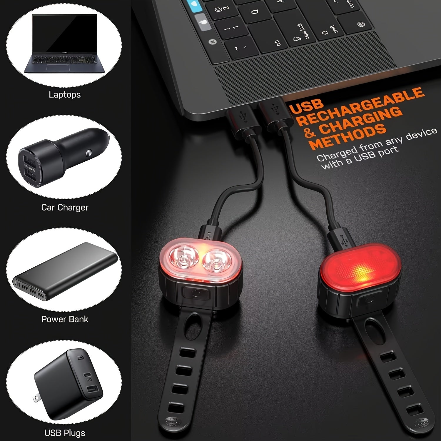 KIT PHARE + FEU ARRIÈRE VÉLO MACROCOSM — USB RECHARGEABLE