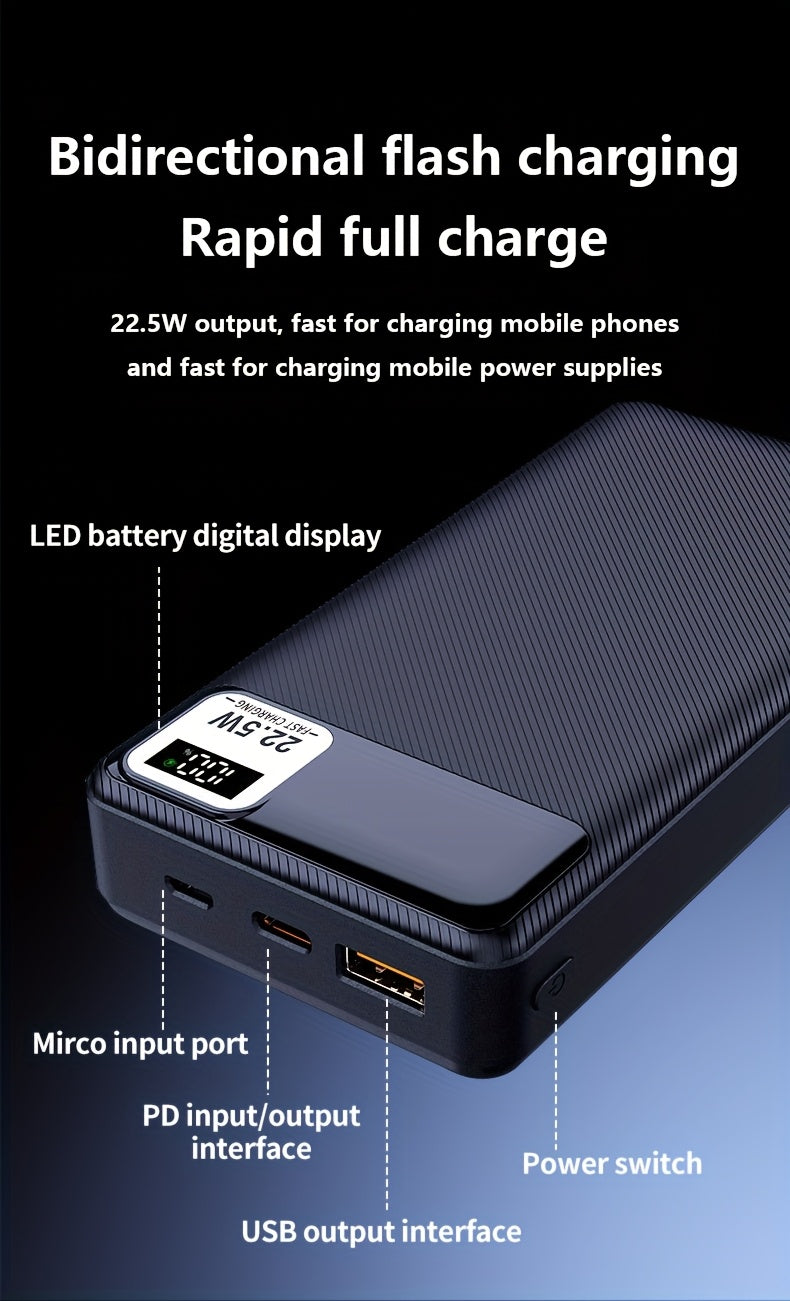 BATTERIE 10 000 / 20 000 mAh — CHARGE RAPIDE 22W • AFFICHAGE LED • 3 PORTS (USB / TYPE-C / MICRO) — IDÉALE VOYAGE • URGENCE • OUTDOOR
